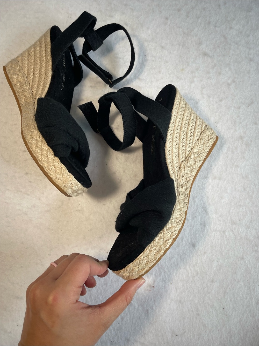 TOMS Black Canvas Espadrille Wedge Sandals Ankle Strap Women’s 7.5 - Picture 7 of 12